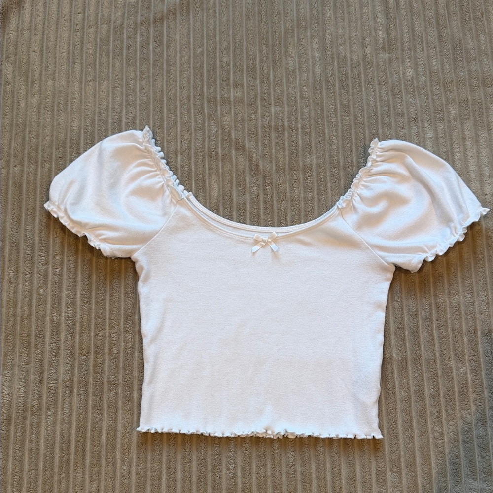 American Eagle Outfitters White Puff Sleeve Crop Top